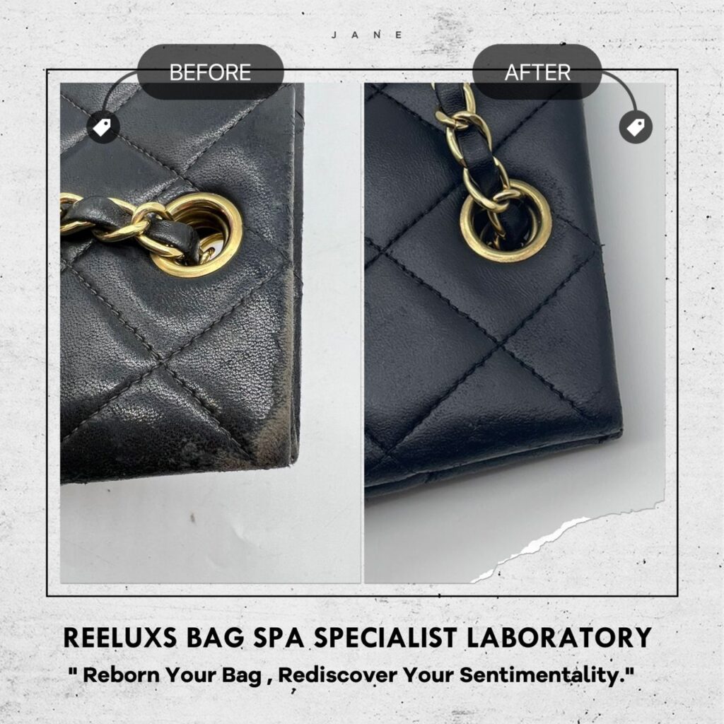 Chanel Vintage Chain Tote Lambskin Leather Faded Corner Damage Restoration 8 Leather Faded Corner Damage Restoration