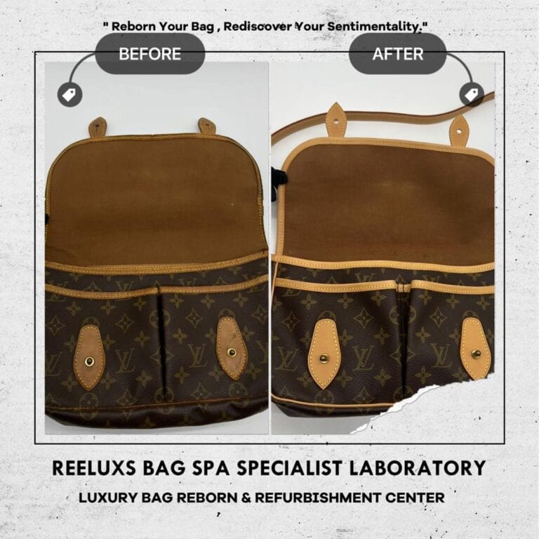Louis Vuitton Sac Gibeciere Monogram Canvas Messenger Shoulder Bag Patina Vachetta Oxidation Cracked Damaged Refurbishment
