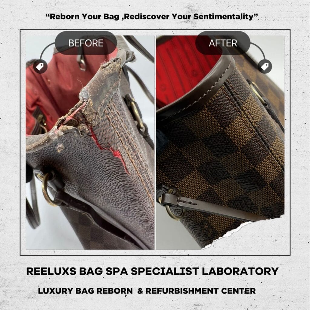 Expert Refurbishment for LOUIS VUITTON NEVERFULL DAMIER MM: Repairing Cracked Leather &… — frame 14