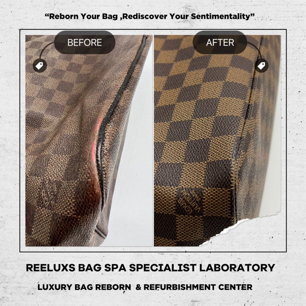 Expert Refurbishment for LOUIS VUITTON NEVERFULL DAMIER MM: Repairing Cracked Leather &… — frame 11