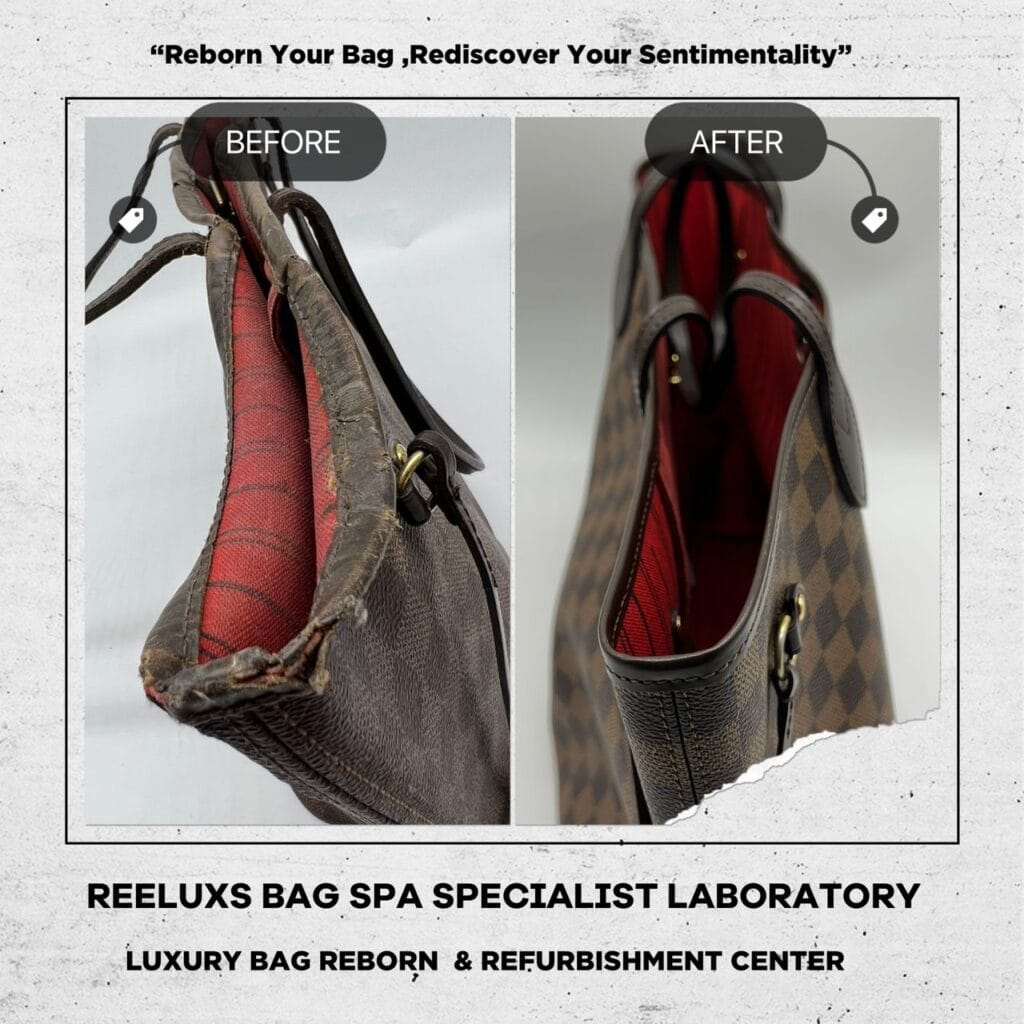 Expert Refurbishment for LOUIS VUITTON NEVERFULL DAMIER MM: Repairing Cracked Leather &… — frame 2