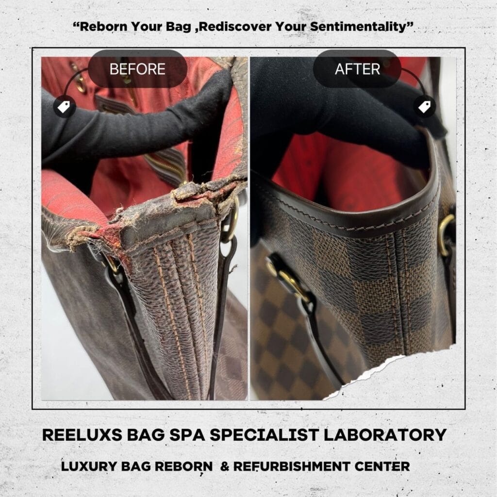 Expert Refurbishment for LOUIS VUITTON NEVERFULL DAMIER MM: Repairing Cracked Leather &… — frame 8