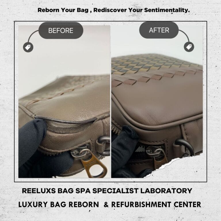 Bottega Veneta Front Zip Camera Bag Leather Pipping Damaged Replacement & Color Faded Restoration