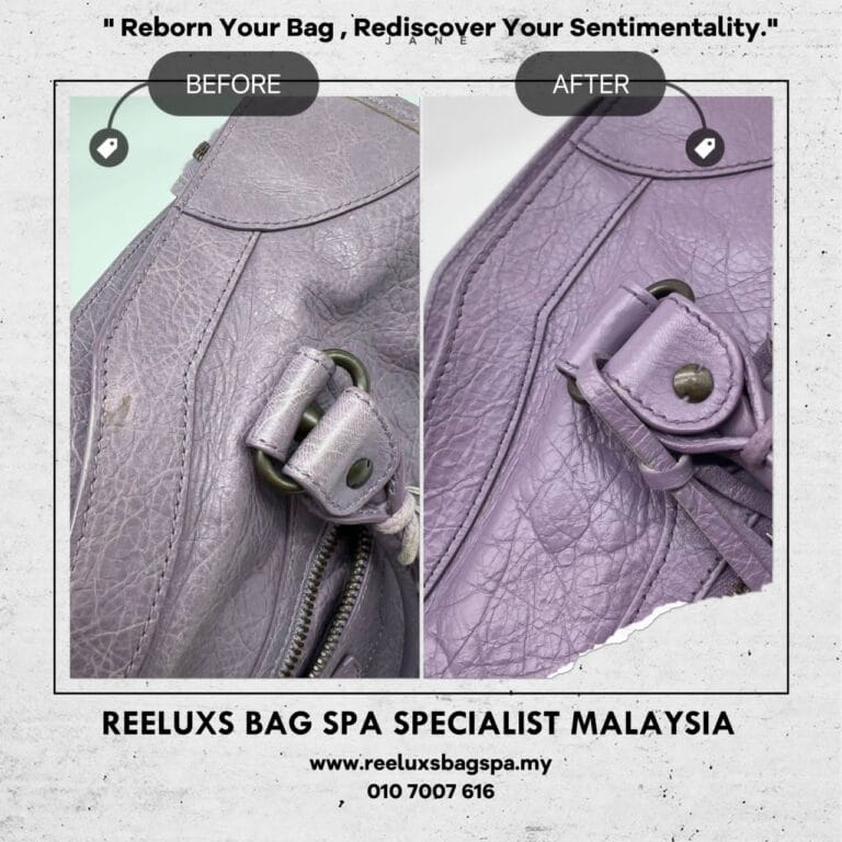BALENCIAGA CITY SATCHEL PURPLE BAG Corner Dameged & Color Faded Restoration