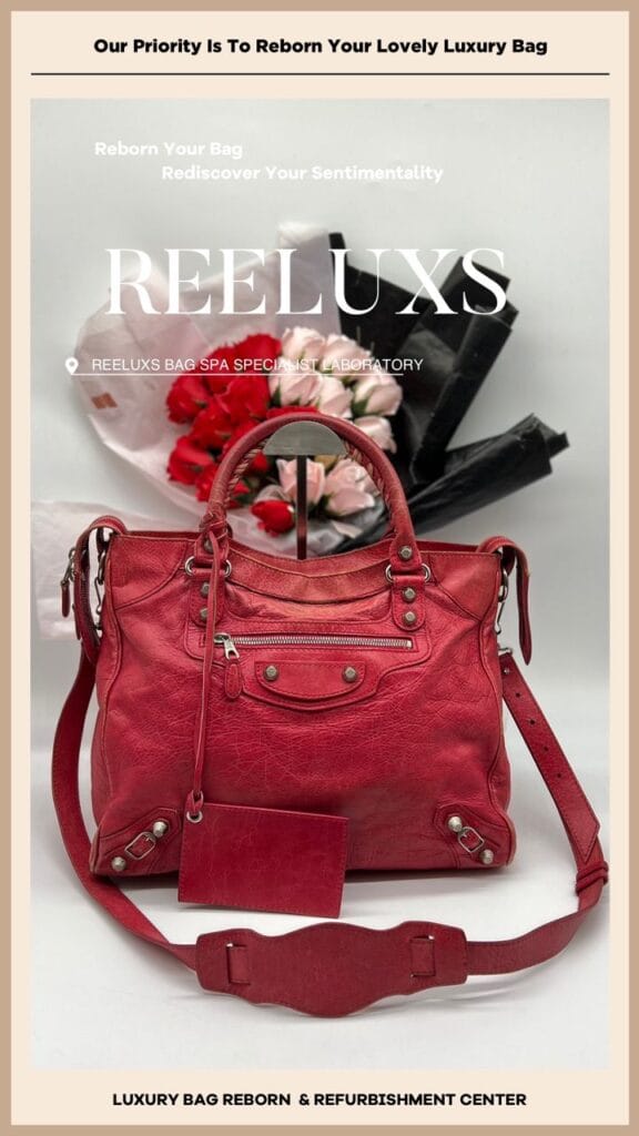 CLASSIC CITY AGED CALFSKIN LEATHER BAG Corner Damaged & Color Faded Restoration — frame 2