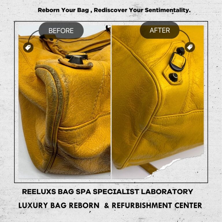 BALENCIAGA YELLOW LAMBSKIN LEATHER CLASSIC CITY BAG Corner Damaged & Color Faded  Restoration