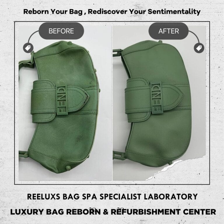 FENDI Green Leather Shoulder Bag Color Damaged Restoration
