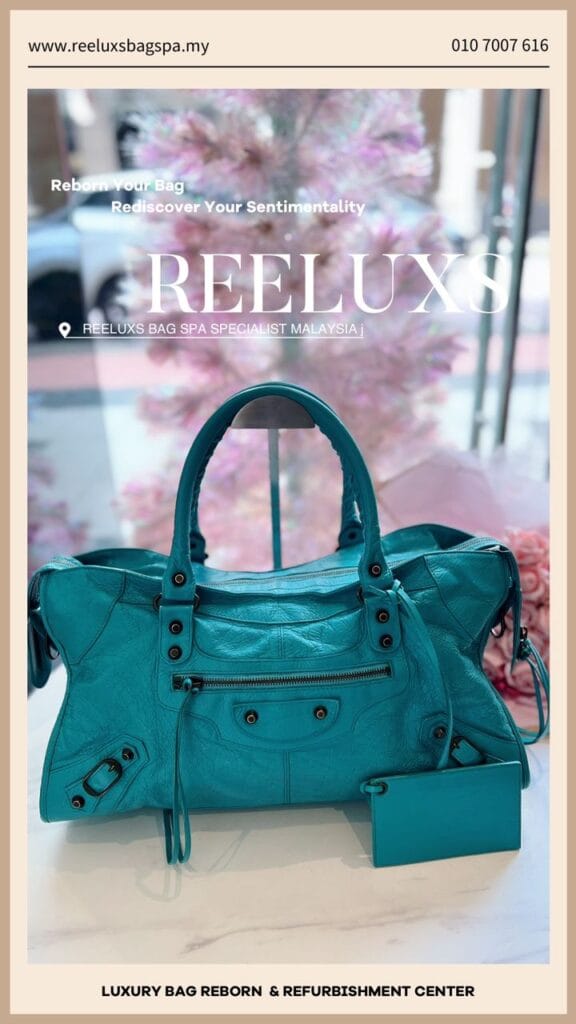 Bleu Tropical Lambskin Leather Motorcycle City Bag Corner Damaged Color Faded Restoration — frame 2