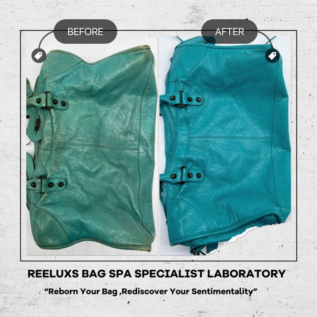 Bleu Tropical Lambskin Leather Motorcycle City Bag Corner Damaged Color Faded Restoration — frame 3