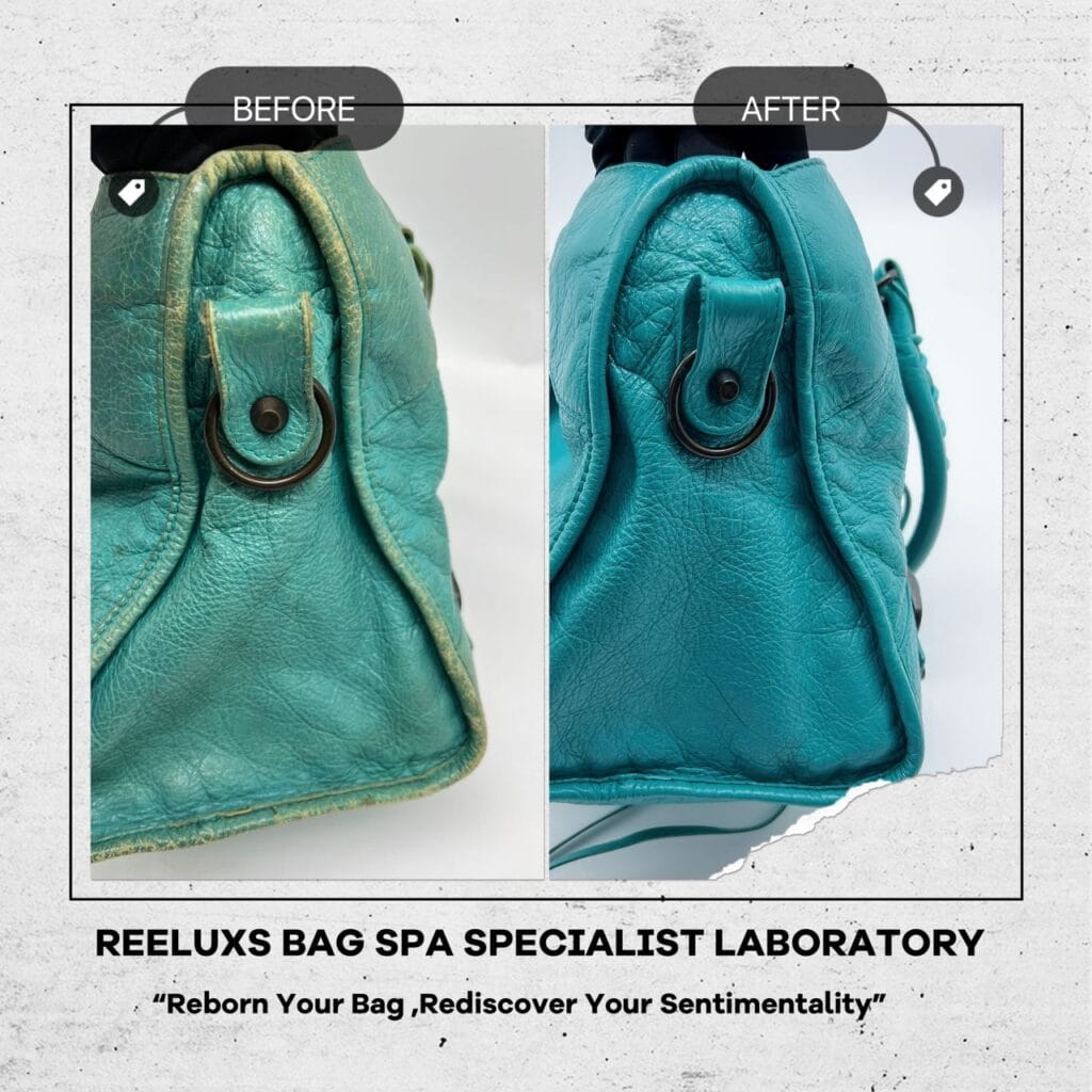 Bleu Tropical Lambskin Leather Motorcycle City Bag Corner Damaged Color Faded Restoration — frame 5