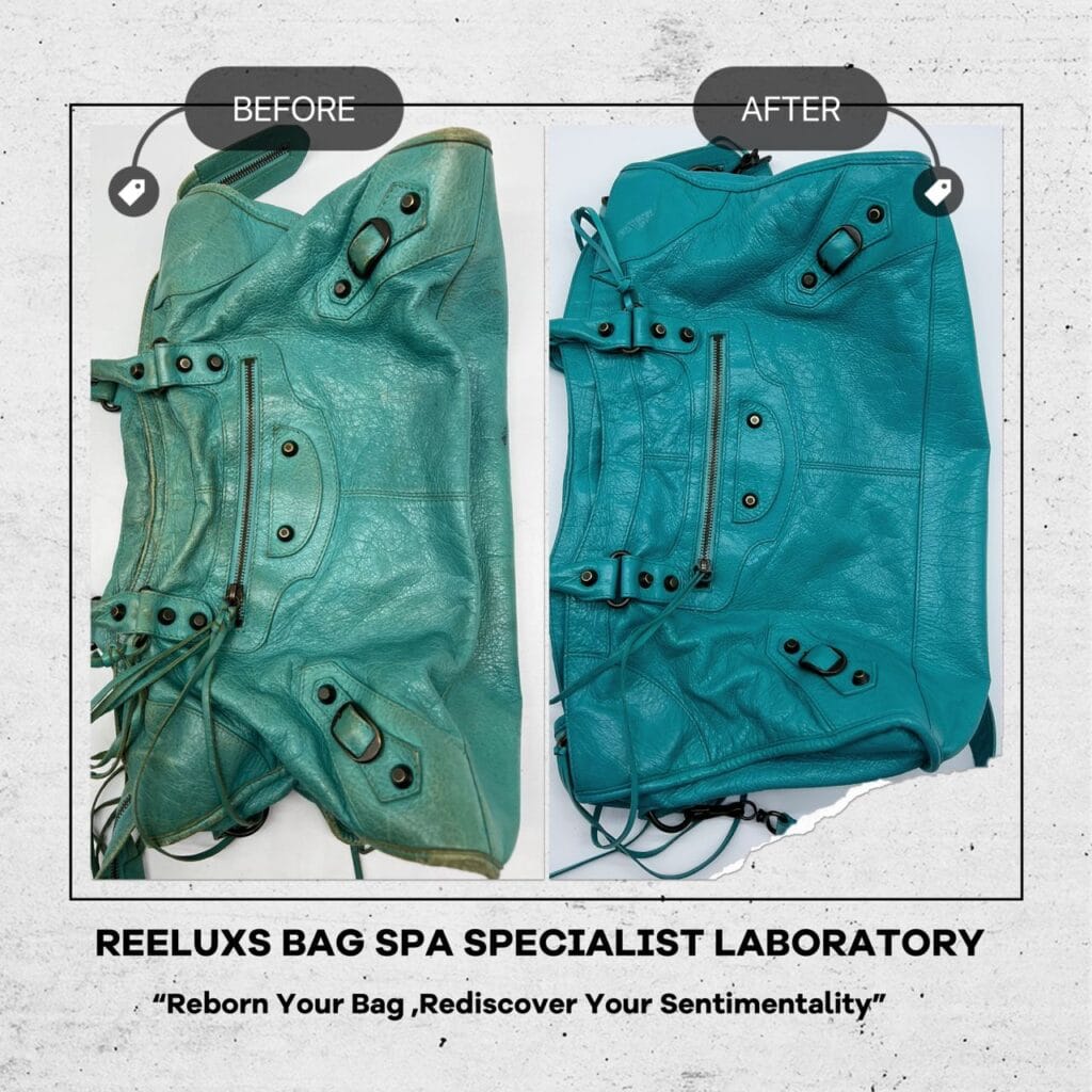 Bleu Tropical Lambskin Leather Motorcycle City Bag Corner Damaged Color Faded Restoration — frame 7