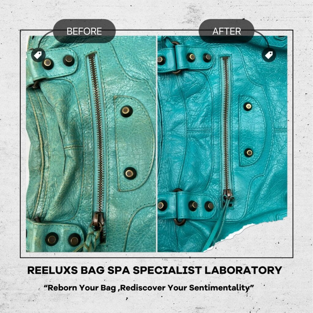 Bleu Tropical Lambskin Leather Motorcycle City Bag Corner Damaged Color Faded Restoration — frame 8