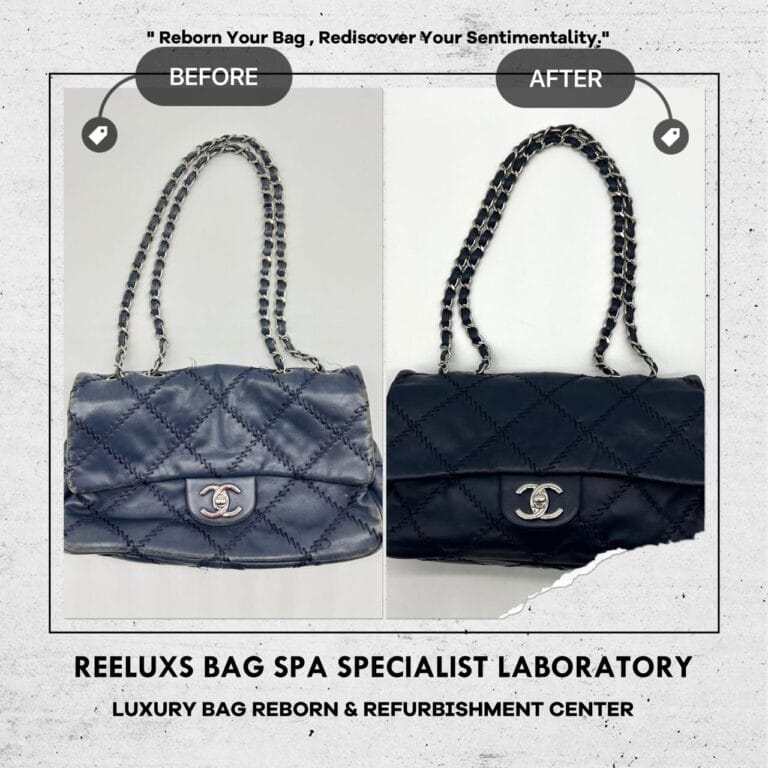 Chanel Lambskin Ultimate Stitch Flap Blue Corner Damaged Color Faded Restoration