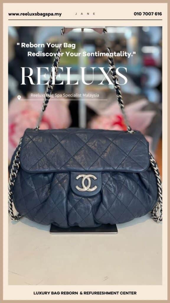Chain Around Navy Medium Flap Bag Color Faded — frame 2