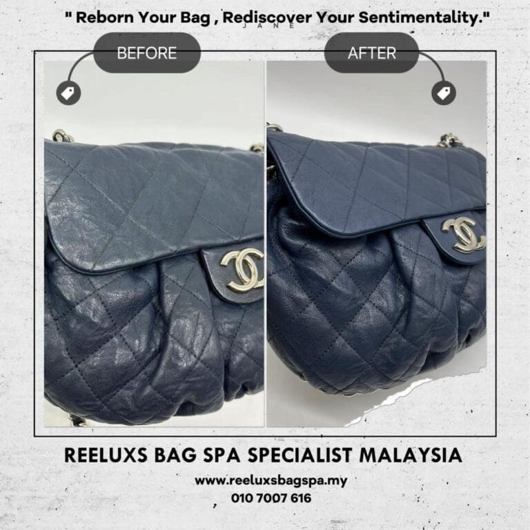 Chanel Chain Around Navy Medium Flap Bag Color Faded Restoration