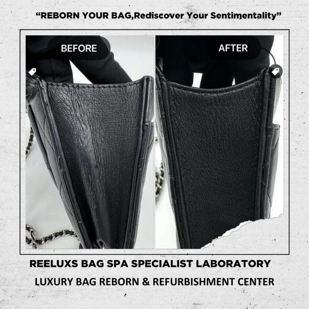Black Quilted Leather Classic Wallet on Chain Entire Leather Crack & Damage… — frame 22