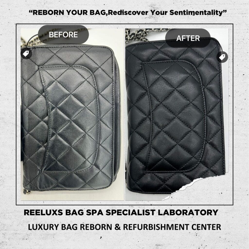 Black Quilted Leather Classic Wallet on Chain Entire Leather Crack & Damage… — frame 13