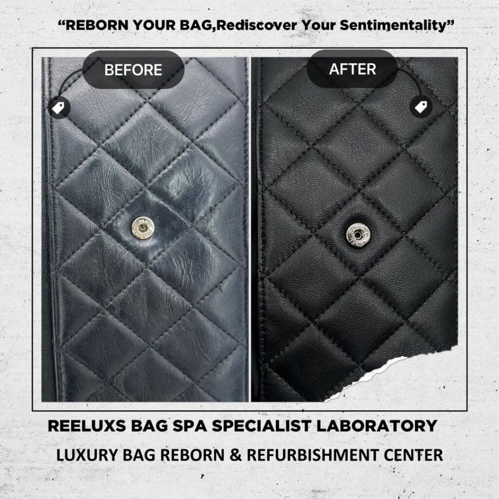 Black Quilted Leather Classic Wallet on Chain Entire Leather Crack & Damage… — frame 15