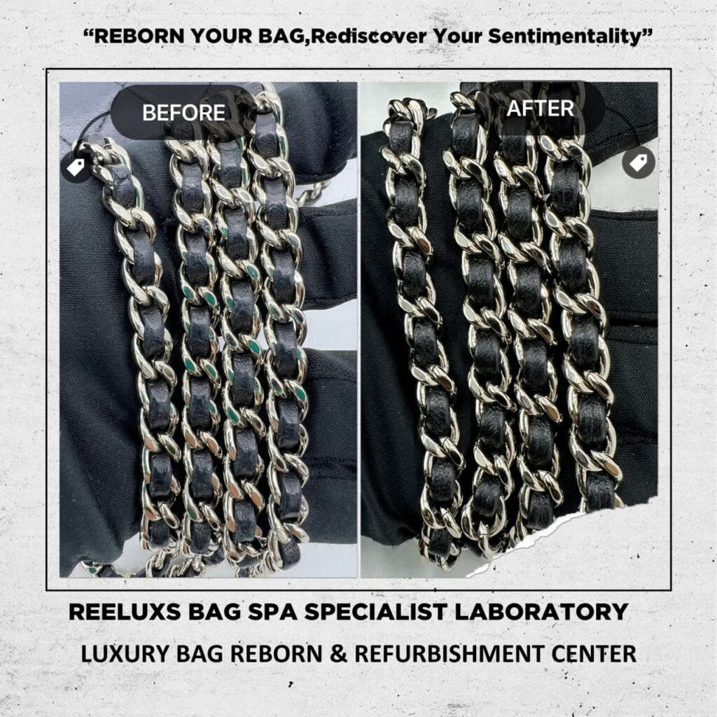 Black Quilted Leather Classic Wallet on Chain Entire Leather Crack & Damage… — frame 18