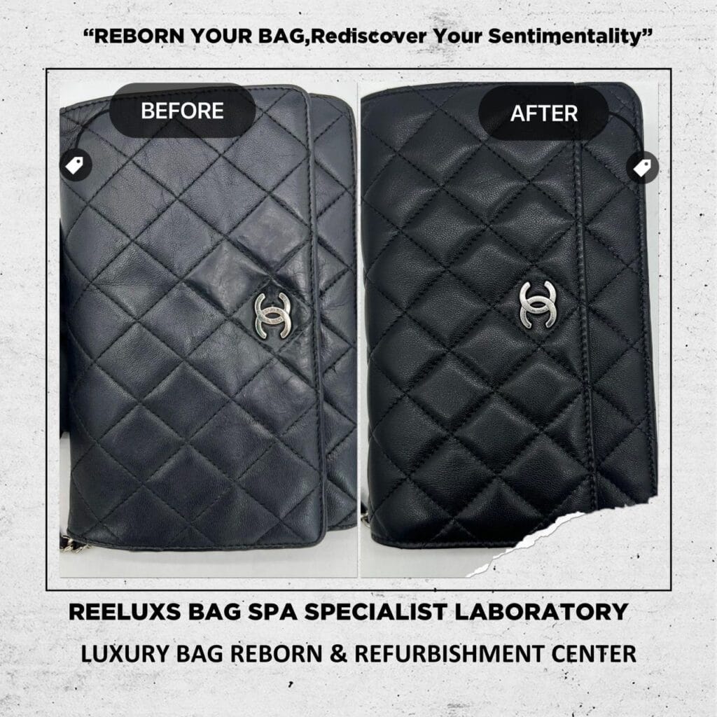 Black Quilted Leather Classic Wallet on Chain Entire Leather Crack & Damage… — frame 1