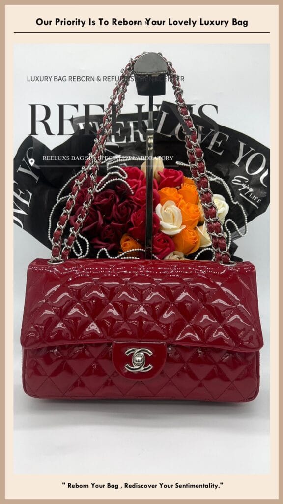 Red Quilted Patent Leather Classic Medium Double Flap Bag Color Trasnfer Leather… — frame 2