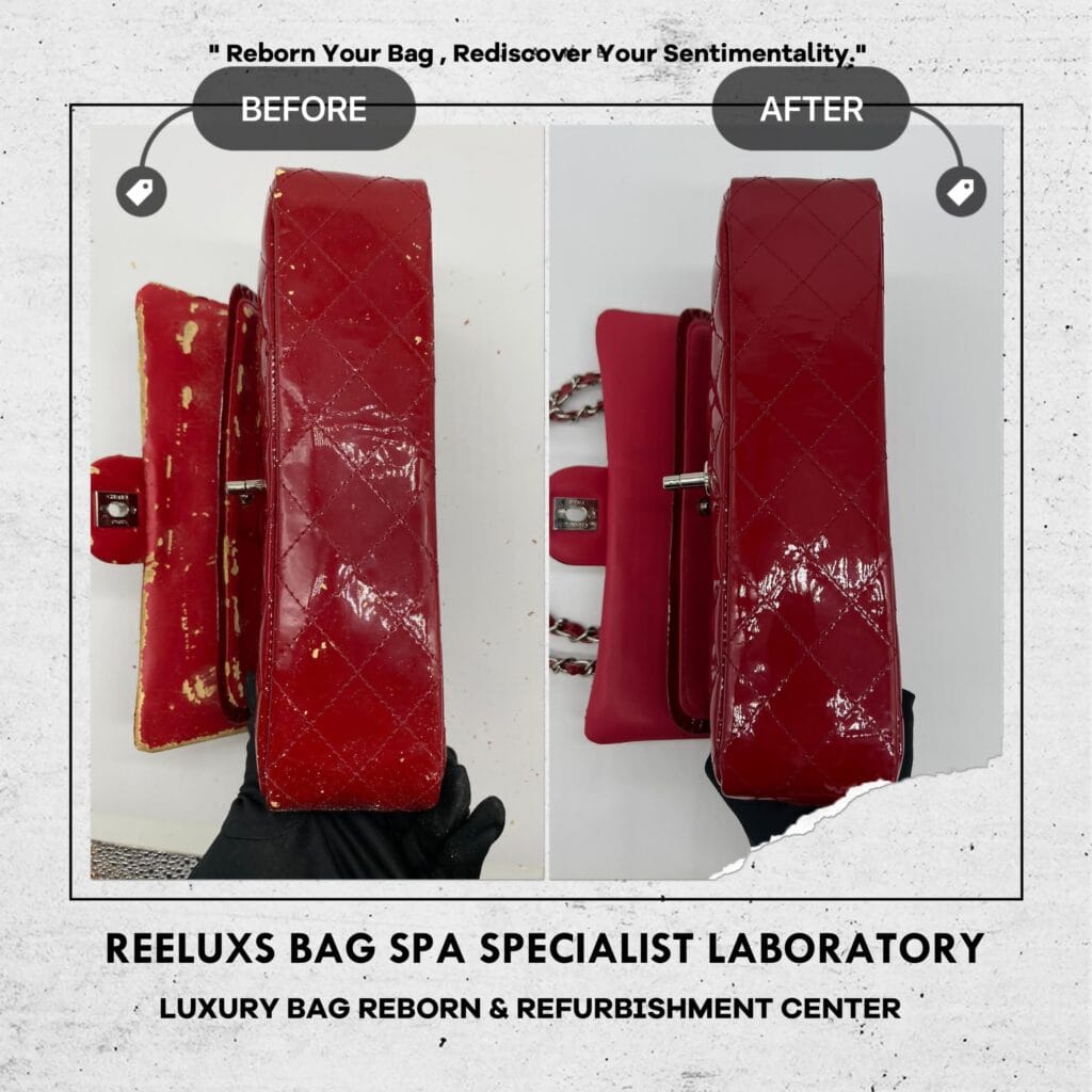 Red Quilted Patent Leather Classic Medium Double Flap Bag Color Trasnfer Leather… — frame 4