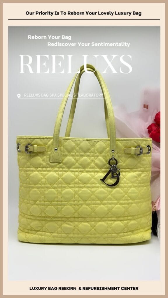 CHRISTIAN DIOR Lady Dior Canage Tote Bag Coated Canvas Yellow Corner Damaged… — frame 2