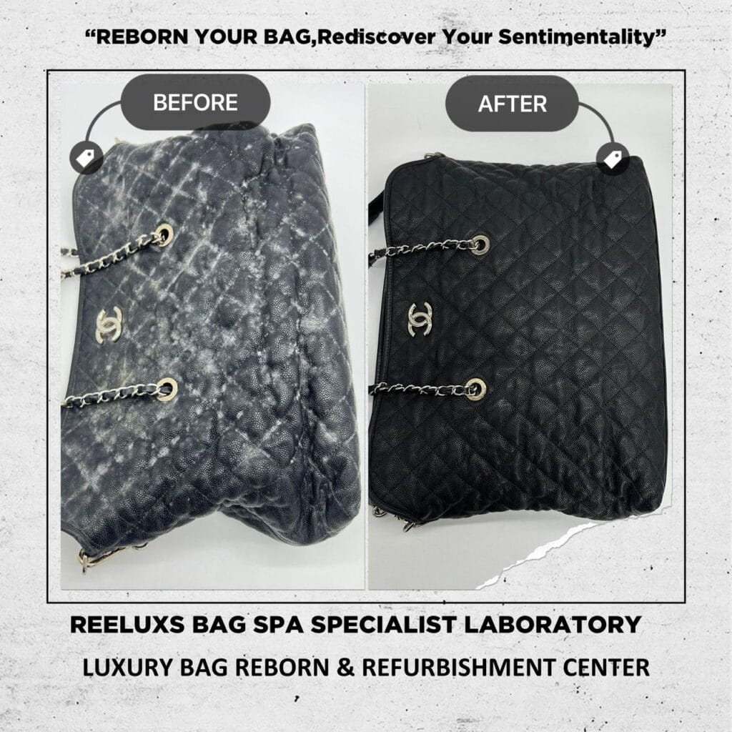 Black Quilted Leather Classic Wallet on Chain Entire Leather Crack & Damage… — frame 4