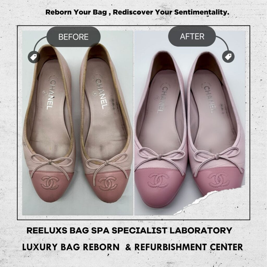 Pink Ballerinas Shoes Leather Scratch Peel Off Color Faded Restoration — frame 1