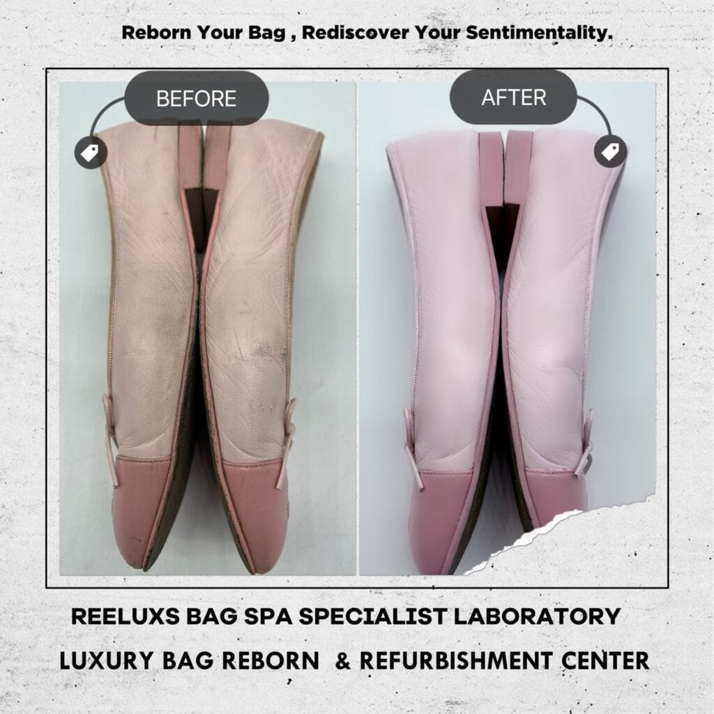 Pink Ballerinas Shoes Leather Scratch Peel Off Color Faded Restoration — frame 4