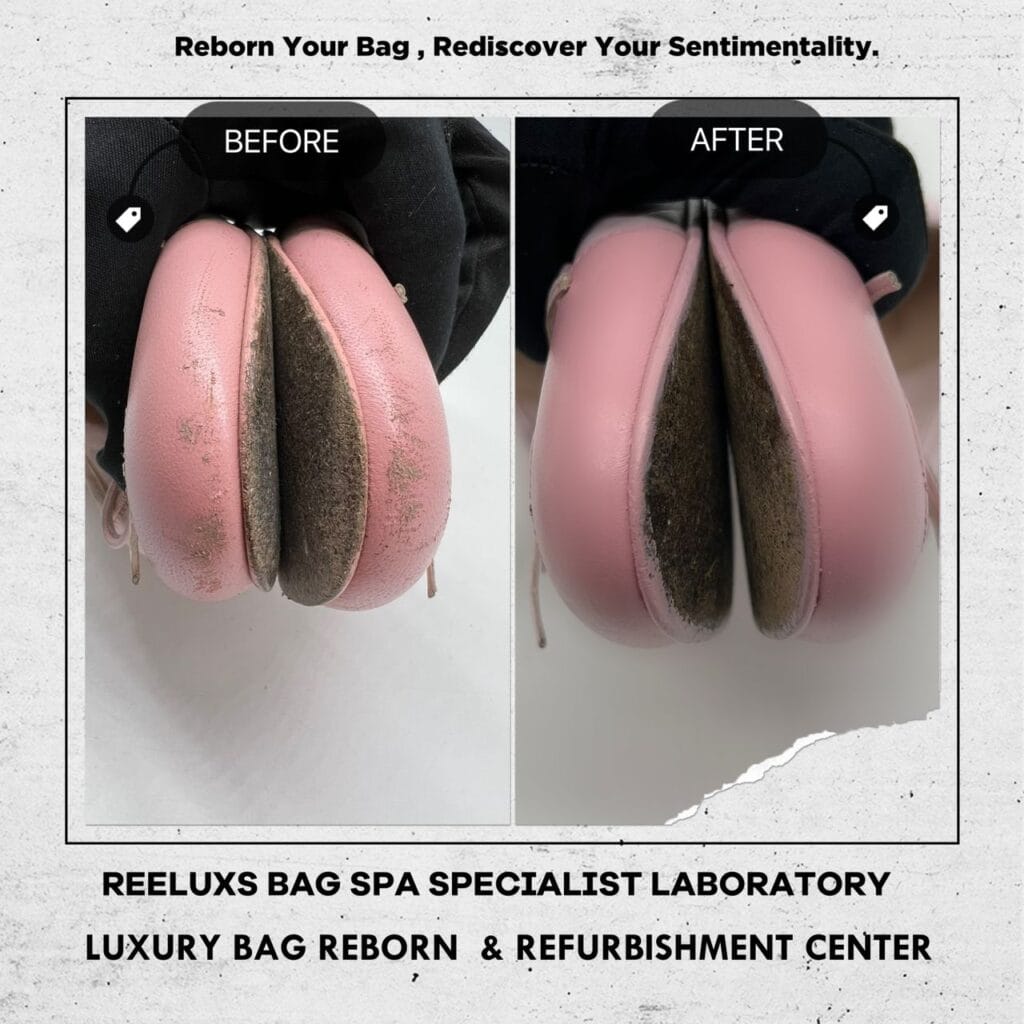 Pink Ballerinas Shoes Leather Scratch Peel Off Color Faded Restoration — frame 5