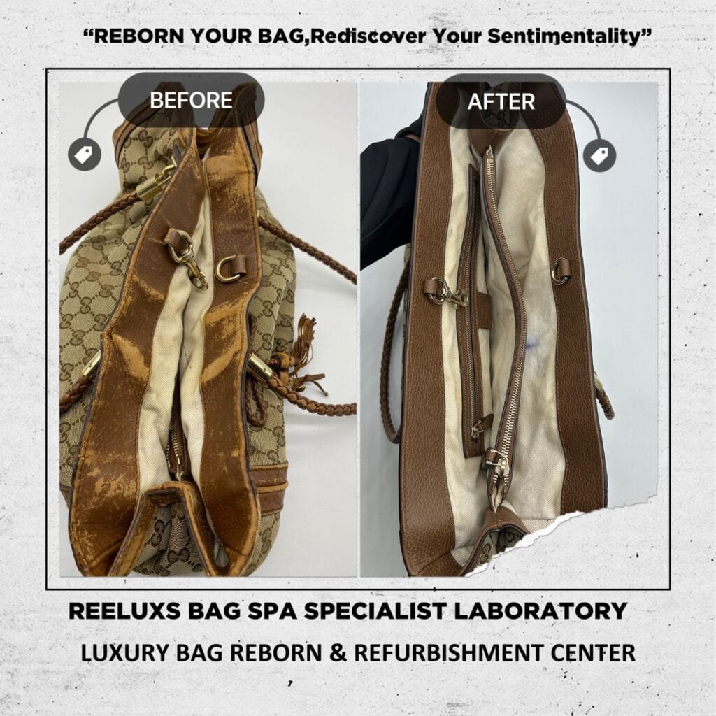 Bella GG Canvas Tote Bag Fabric Repair Entire Leather Broken Damaged Replacement — frame 4