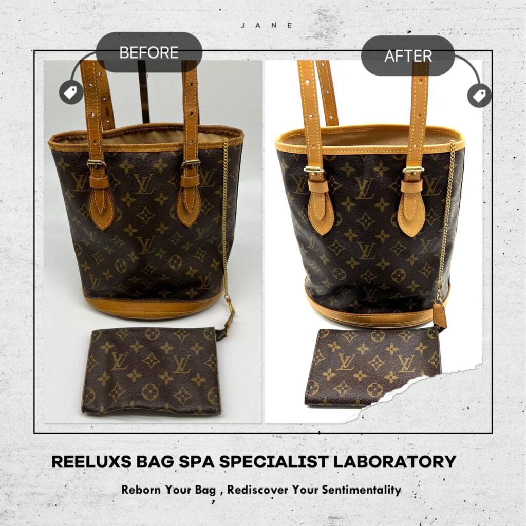 Monogram Canvas Petit Bucket W Accessories Pochette Entire Vachetta Oxiadtion Interior Inner… — frame 1