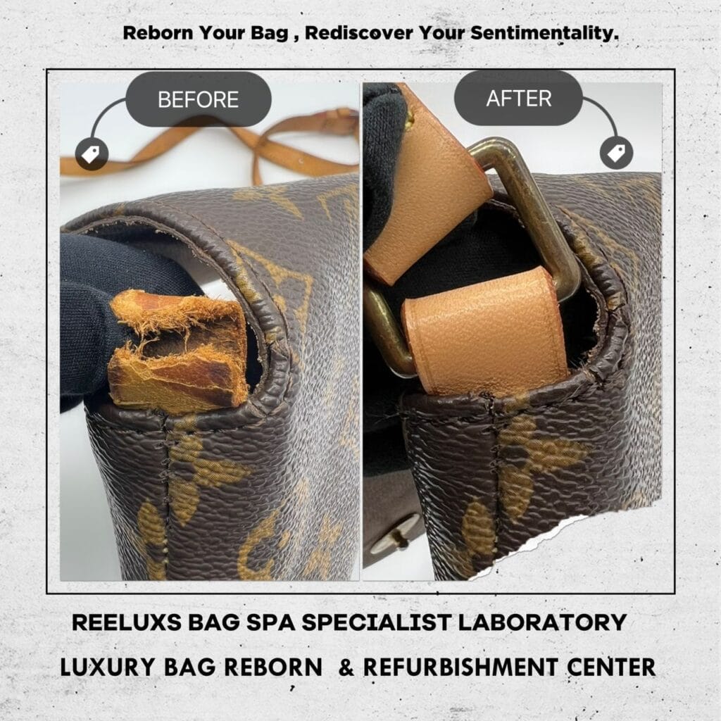 Musette Tango Monogram Shoulder Bag Cleaning Leather Hook Broken Long Strap Cracked Damaged Replacement — frame 1