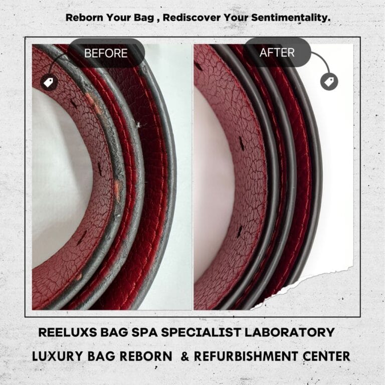Louis Vuitton Sainteur Reverso Reversible Belt Blue Red Taurillon Leather Men’s Oil Edge Sticky Melted Damaged Replacement