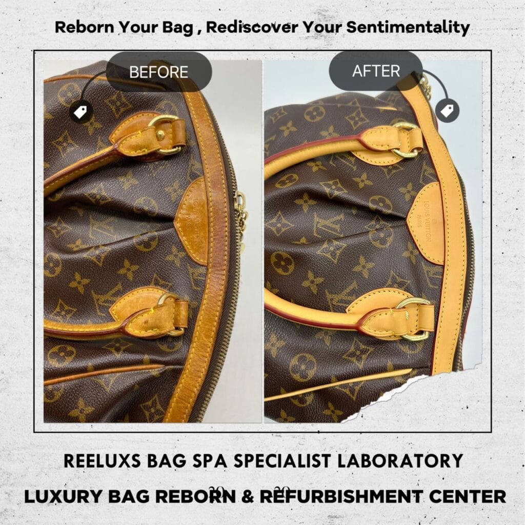 LOUIS VUITTON Tivoli PM Hand Monogram Leather Brown Bag Entire Vachetta Crack & Damaged Stain Oxidation Refurbishment — frame 4