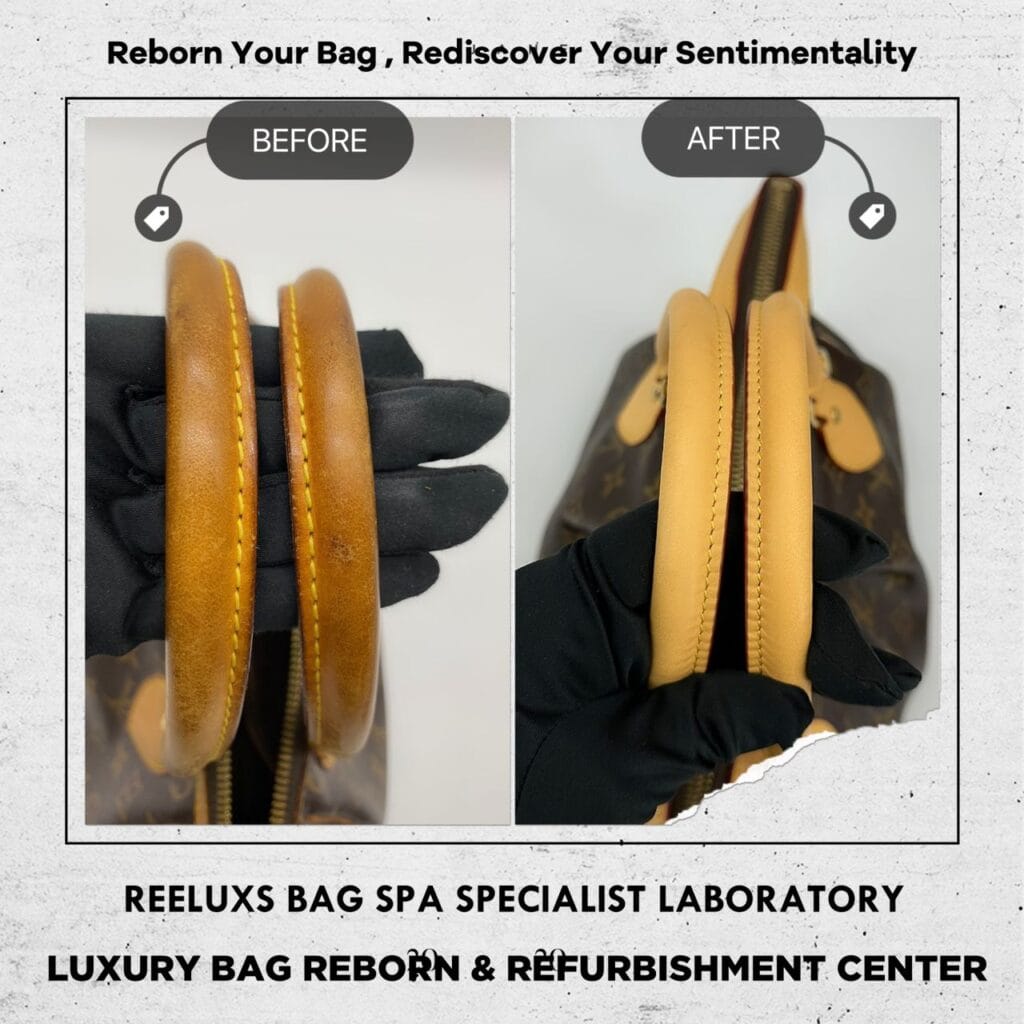 LOUIS VUITTON Tivoli PM Hand Monogram Leather Brown Bag Entire Vachetta Crack & Damaged Stain Oxidation Refurbishment — frame 5