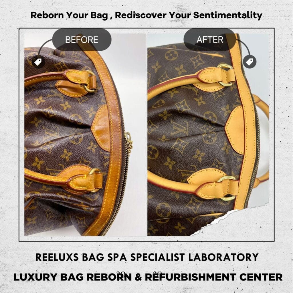 LOUIS VUITTON Tivoli PM Hand Monogram Leather Brown Bag Entire Vachetta Crack & Damaged Stain Oxidation Refurbishment — frame 6