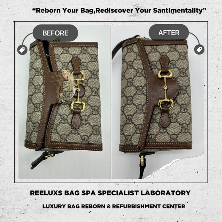 Gucci GG SUPREME Monogram Canvas Mini Horsebit Shoulder Bag Leather Bitten Damaged Canvas Damaged Replacement & Refurbishment