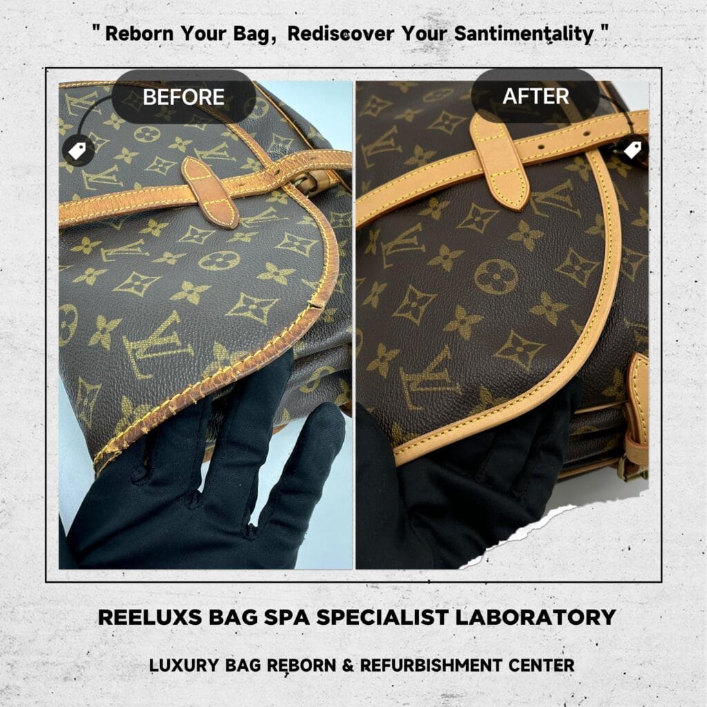 Monogram Saumur 35 Shoulder Bag Vachetta Cracked & Damaged Oxidation — frame 6