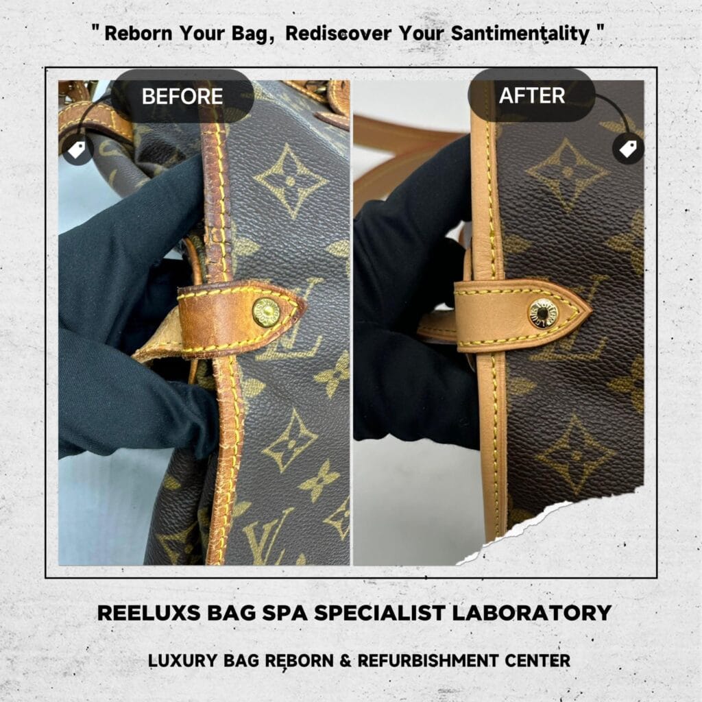 Monogram Saumur 35 Shoulder Bag Vachetta Cracked & Damaged Oxidation — frame 7