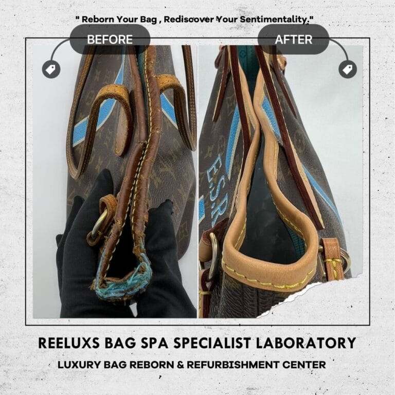 Louis Vuitton Neverfull  Monogram Canvas Tote Bag Pocket Peel Off Removal & Entire Vachetta Crack Damaged Oxidation Refurbishment