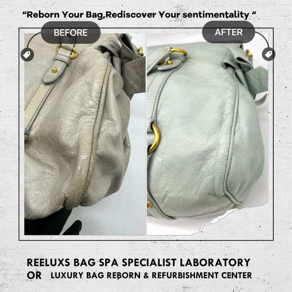 Beige Vitello Lux Leather Large Bow Satchel Corner Faded Color Damaged — frame 3
