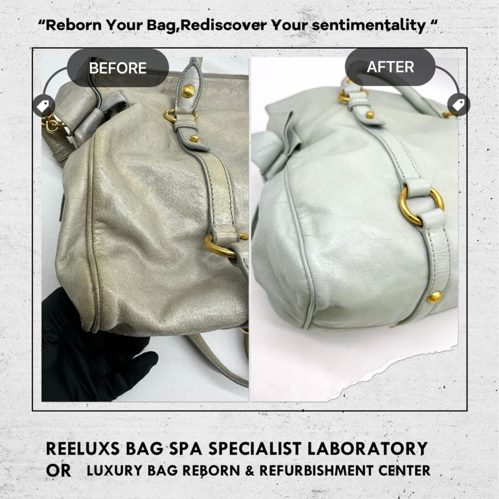 Beige Vitello Lux Leather Large Bow Satchel Corner Faded Color Damaged — frame 4