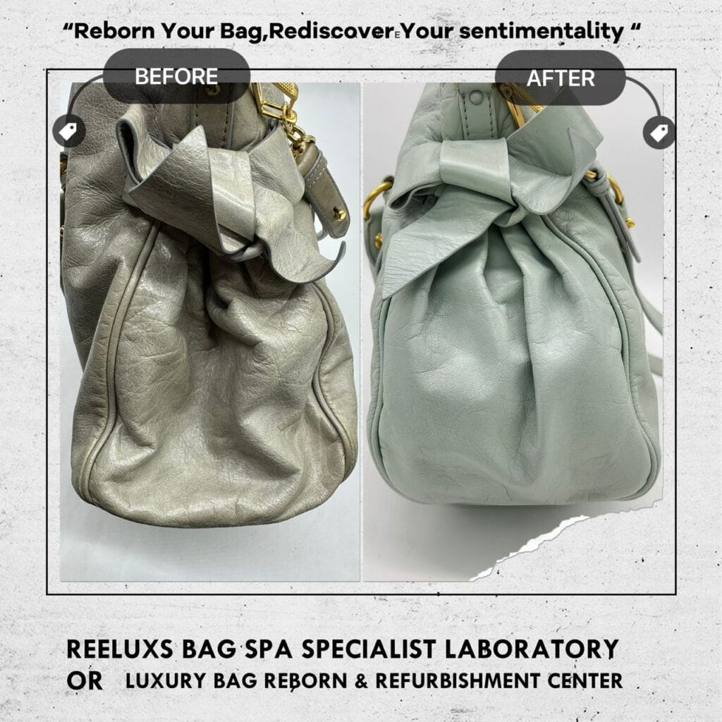Beige Vitello Lux Leather Large Bow Satchel Corner Faded Color Damaged — frame 5
