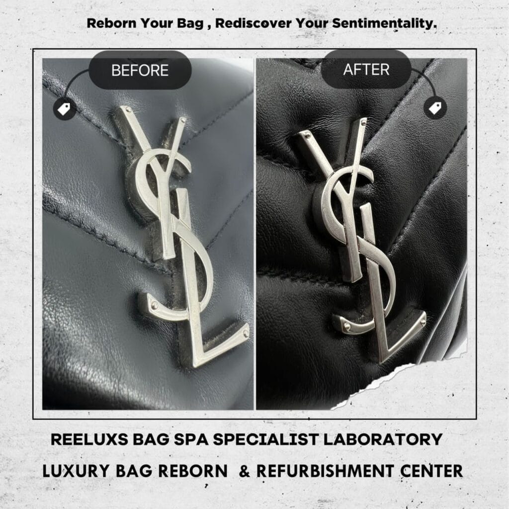 Yves Saint Laurent Black Quilted Leather Small LouLou Bag Metal Polish Cleaning & Corner Damaged Color Faded Restoration — frame 2
