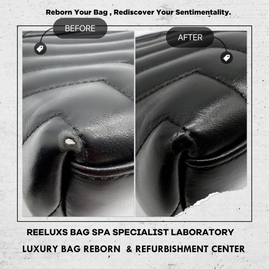 Yves Saint Laurent Black Quilted Leather Small LouLou Bag Metal Polish Cleaning & Corner Damaged Color Faded Restoration — frame 3