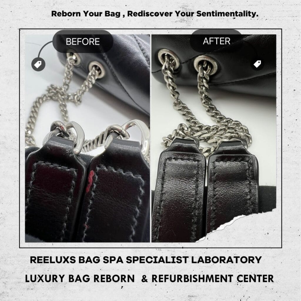 Yves Saint Laurent Black Quilted Leather Small LouLou Bag Metal Polish Cleaning & Corner Damaged Color Faded Restoration — frame 7