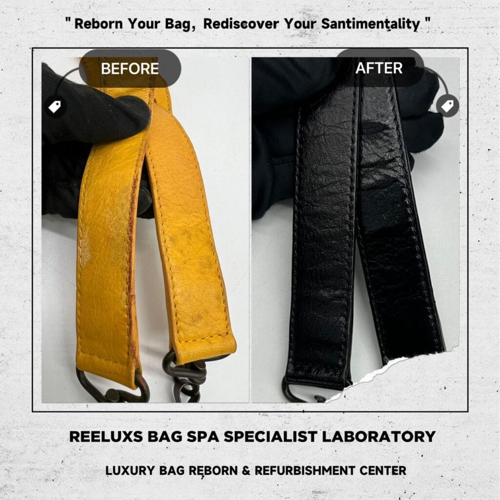 Classic City Aged Calfskin Yellow Color Leather Bag Corner Faded Color Damaged Changed To Black Color Refurbishment — frame 10