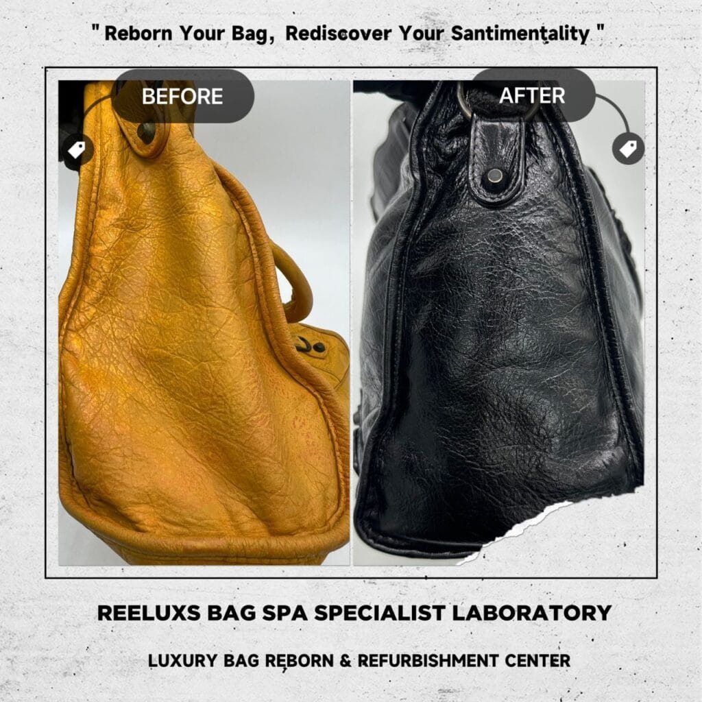 Classic City Aged Calfskin Yellow Color Leather Bag Corner Faded Color Damaged Changed To Black Color Refurbishment — frame 5